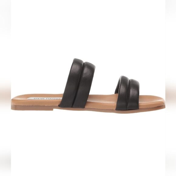 New Steve Madden Womens Wizen Black Leather Straps Sandal brown sole Slip On 8 - Picture 4 of 8